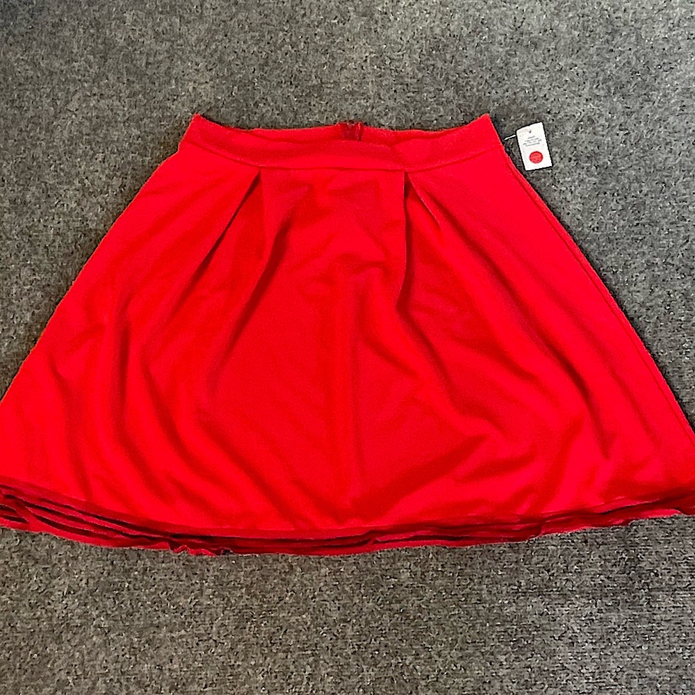 Red Polyester Spandex Flare A-Line Skirt mesh hem design Size 2X